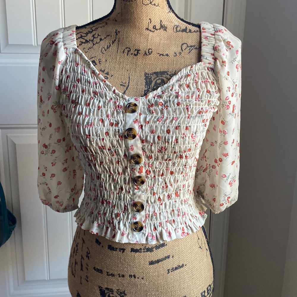 Floral Print Shirred Blouse - Picture 1 of 5